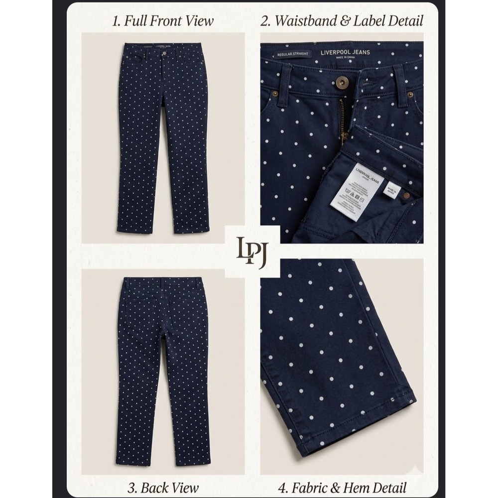 Charter Club Lexington Straight Navy Polka Dot Pants Petite 8P Stretch Cotton